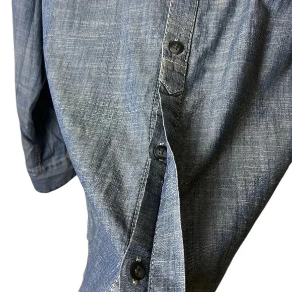 Jules stand collar denim shirt,men Small.cowboy, masculine,cotton,two tone - Picture 7 of 11